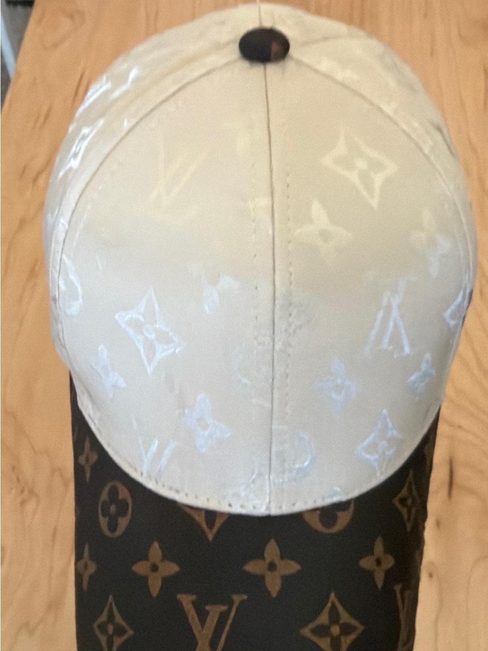 Designer Inspired Two-Tone Monogram Cap - Cream & Brown Unisex OS Adjustable - Picture 8 of 10